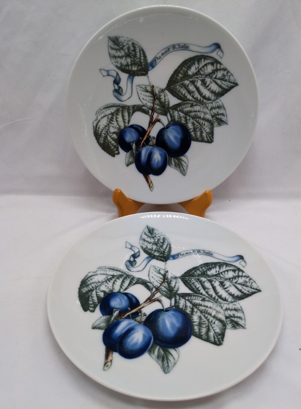 Two Bareuther Waldsassen Bavaria Porcelain Plates Damas d'Italie Hand Painted